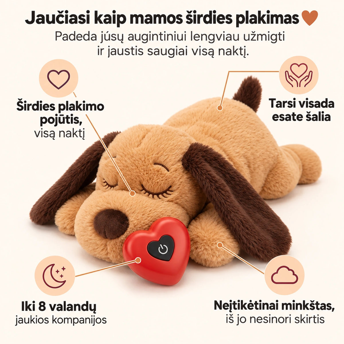 Minkštas Woofy™ žaislas šuniui su širdies plakimo imitacija